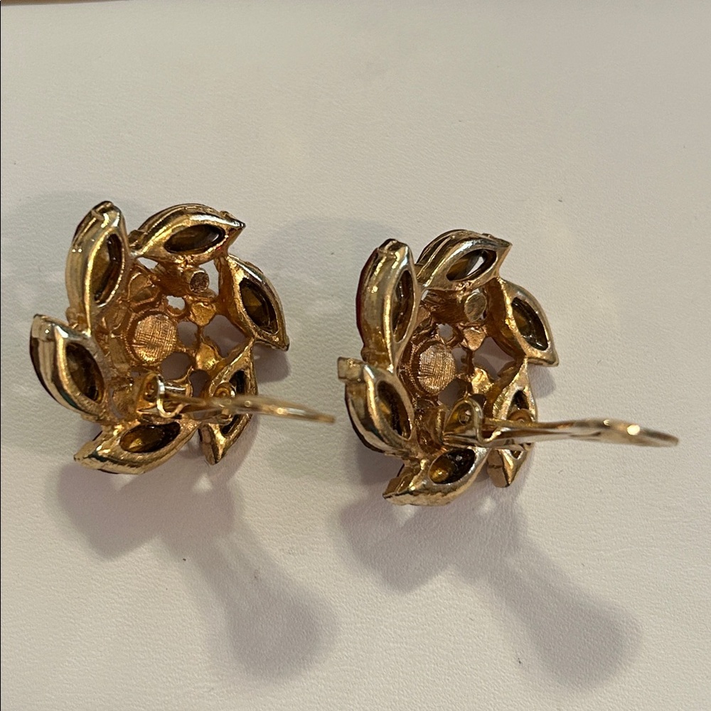 Red Rhinestone, Pearl Earrings - Picture 3 of 5